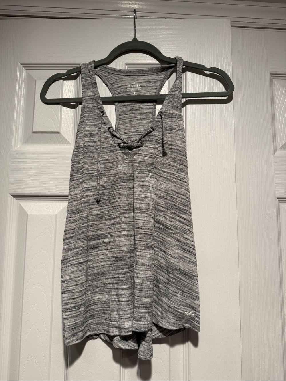 Hollister Grey Racerback Tank with Lace-Up Neckline
